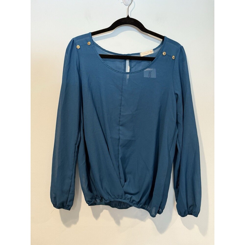 NEW Sheer Long Sleeve Top Medium Teal Workwear Office Lightweight Minimal Career